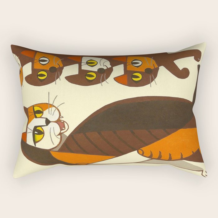 Inagaki Tomoo Vintage Japanese Woodblock print mid century Modern Cubism Art Cats Feline Rectangular Pillow Gallery Image 1