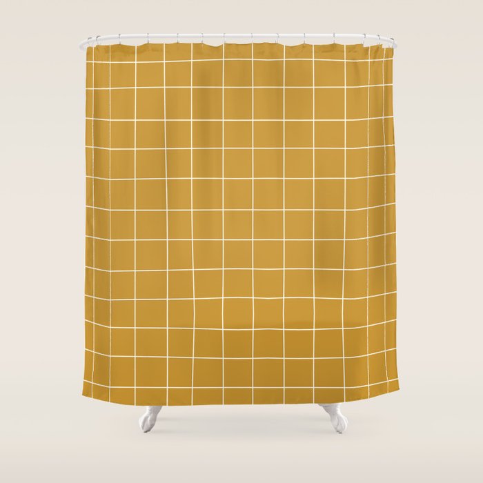 Hand Drawn Grid Golden Shower Curtain Gallery Image 1