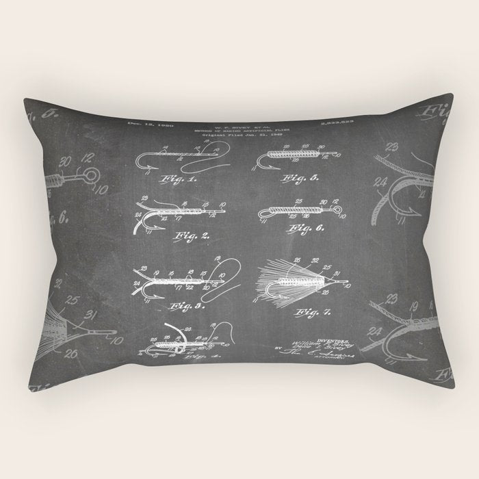 Fly Fishing Patent - Fisherman Art - Black Chalkboard Rectangular Pillow Gallery Image 1