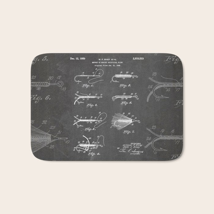 Fly Fishing Patent - Fisherman Art - Black Chalkboard Bath Mat Gallery Image 1