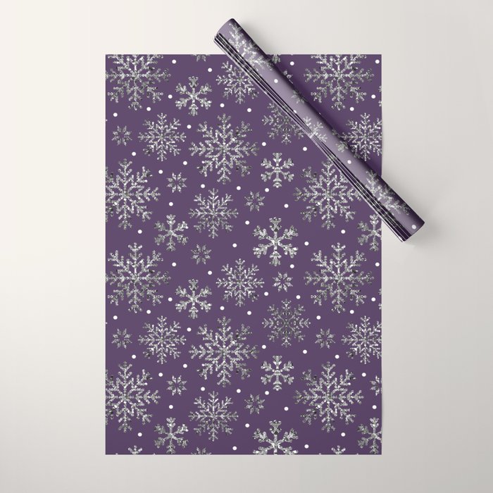 Vintage Christmas Silver snowflakes plum purple Wrapping Paper Gallery Image 1