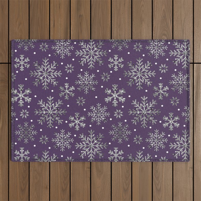 Vintage Christmas Silver snowflakes plum purple Outdoor Rug Gallery Image 1