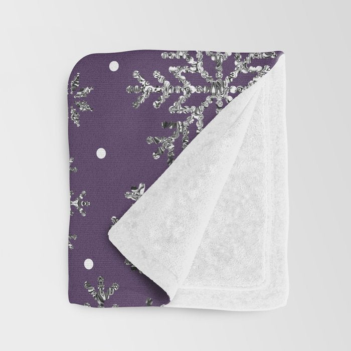 Vintage Christmas Silver snowflakes plum purple Throw Blanket Gallery Image 3