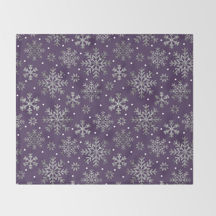 Vintage Christmas Silver snowflakes plum purple Throw Blanket Gallery Image 2