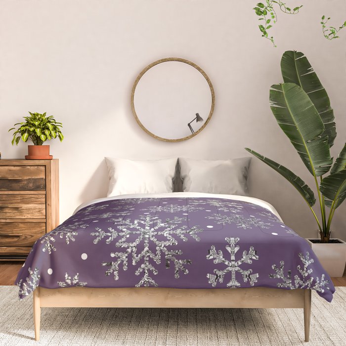 Vintage Christmas Silver snowflakes plum purple Comforter Gallery Image 3