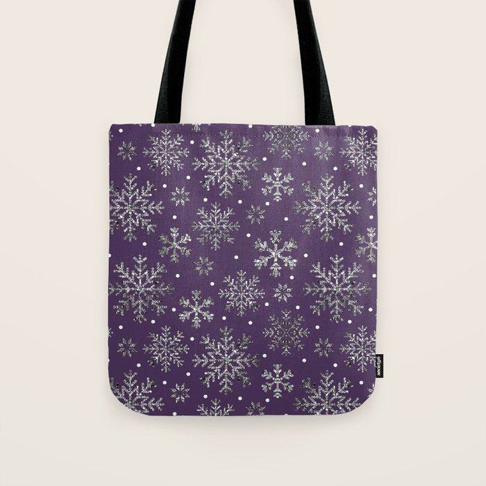 Vintage Christmas Silver snowflakes plum purple Tote Bag Gallery Image 1