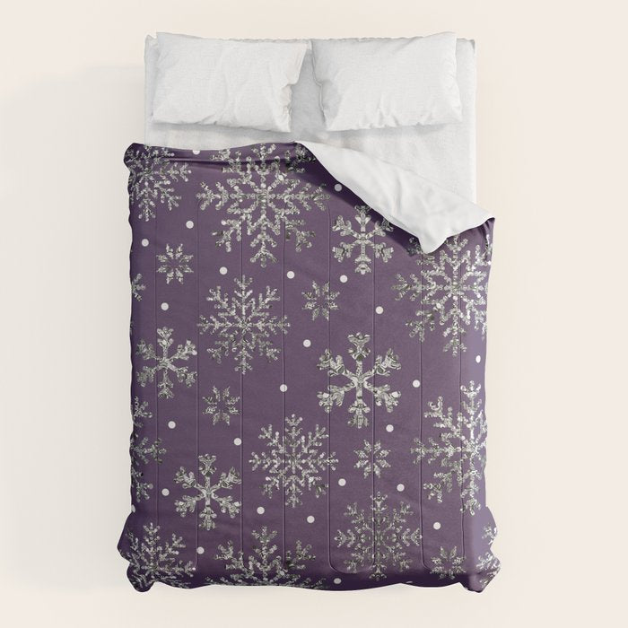 Vintage Christmas Silver snowflakes plum purple Comforter Gallery Image 1