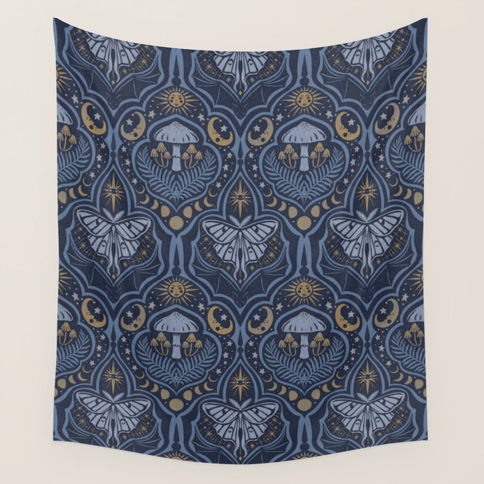 Celestial Forest Damask - celestial blue Wall Tapestry Gallery Image 4