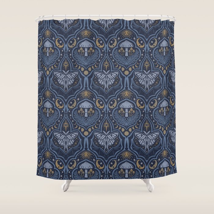 Celestial Forest Damask - celestial blue Shower Curtain Gallery Image 1