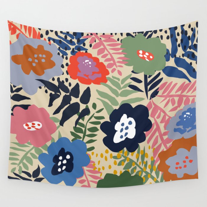 Maximalist floral shapes pattern Wall Tapestry Gallery Image 1