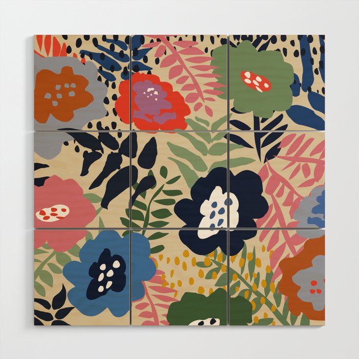 Maximalist floral shapes pattern Wood Wall Art Gallery Image 1