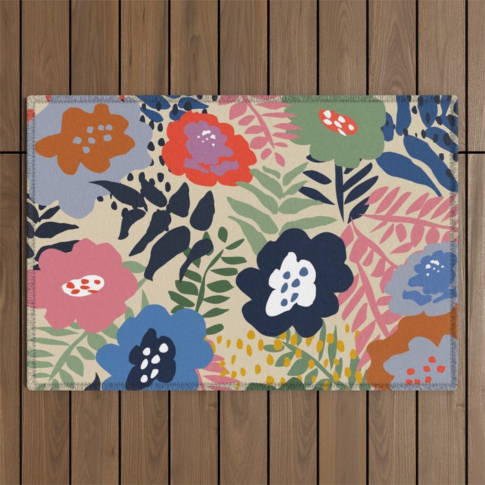 Maximalist floral shapes pattern Outdoor Rug Gallery Image 1