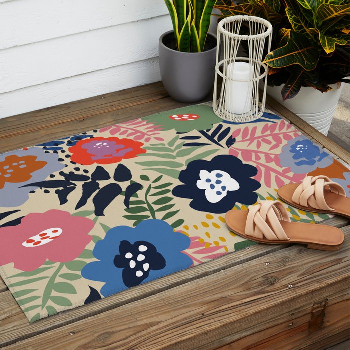 Maximalist floral shapes pattern Outdoor Rug Gallery Image 2