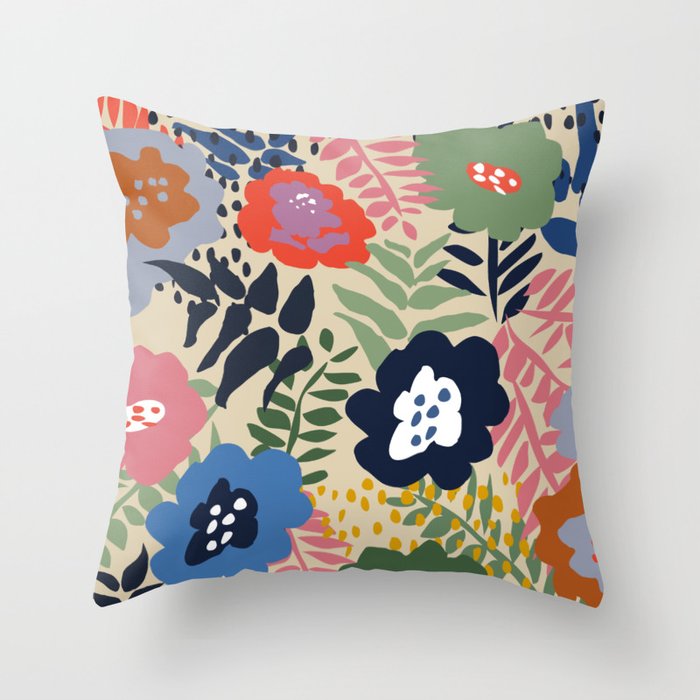 Maximalist floral shapes pattern Throw Pillow Gallery Image 1