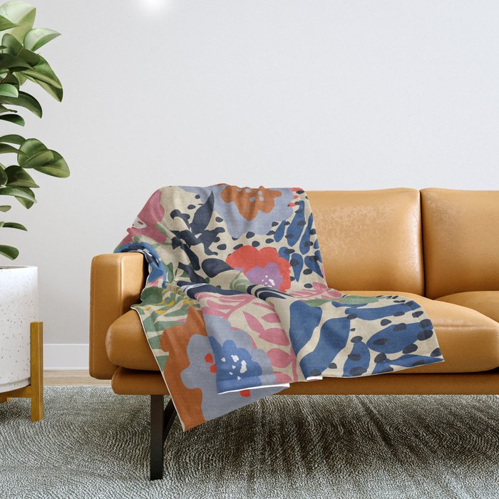 Maximalist floral shapes pattern Throw Blanket Gallery Image 1