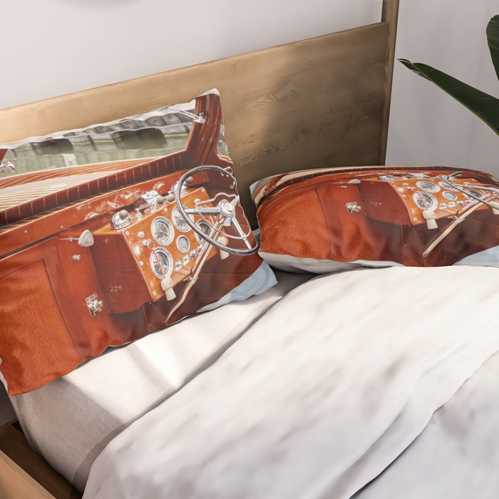 Vintage Glamour II x Retro Chris Craft Boat x Nautical art Pillow Sham Gallery Image 2