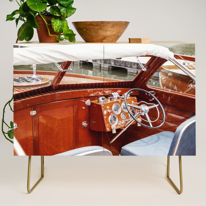 Vintage Glamour II x Retro Chris Craft Boat x Nautical art Credenza Gallery Image 1