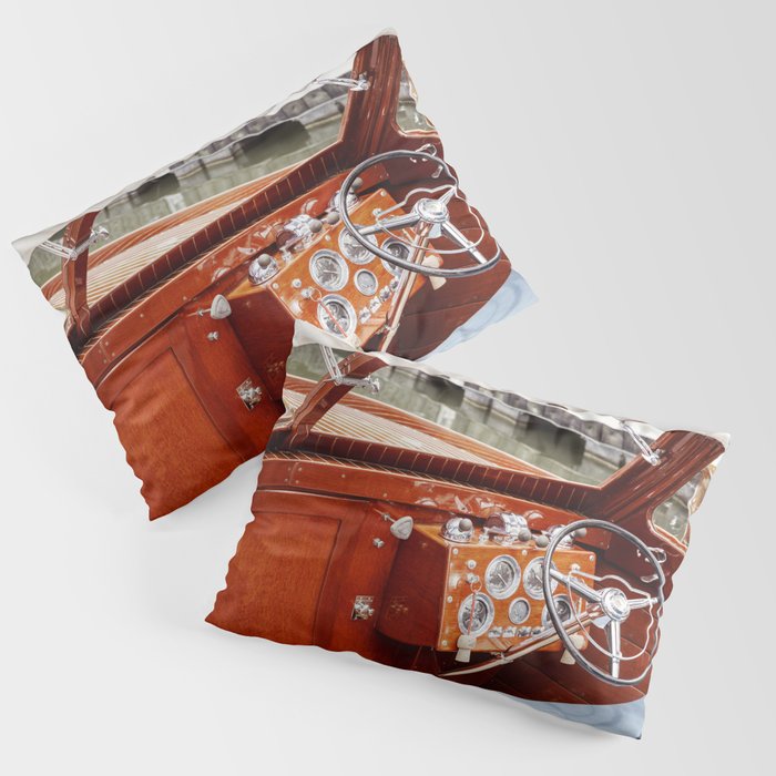 Vintage Glamour II x Retro Chris Craft Boat x Nautical art Pillow Sham Gallery Image 1