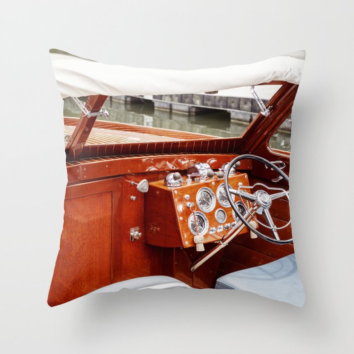 Vintage Glamour II x Retro Chris Craft Boat x Nautical art Throw Pillow Gallery Image 1