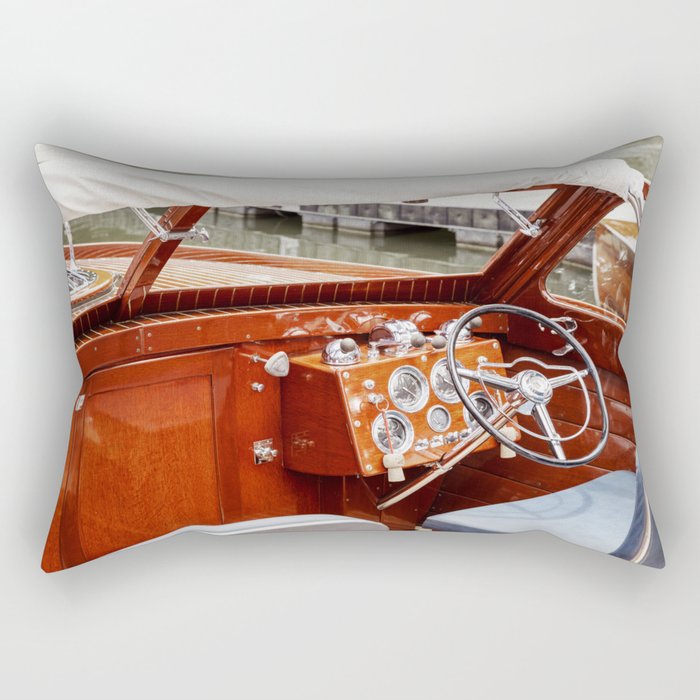 Vintage Glamour II x Retro Chris Craft Boat x Nautical art Rectangular Pillow Gallery Image 2