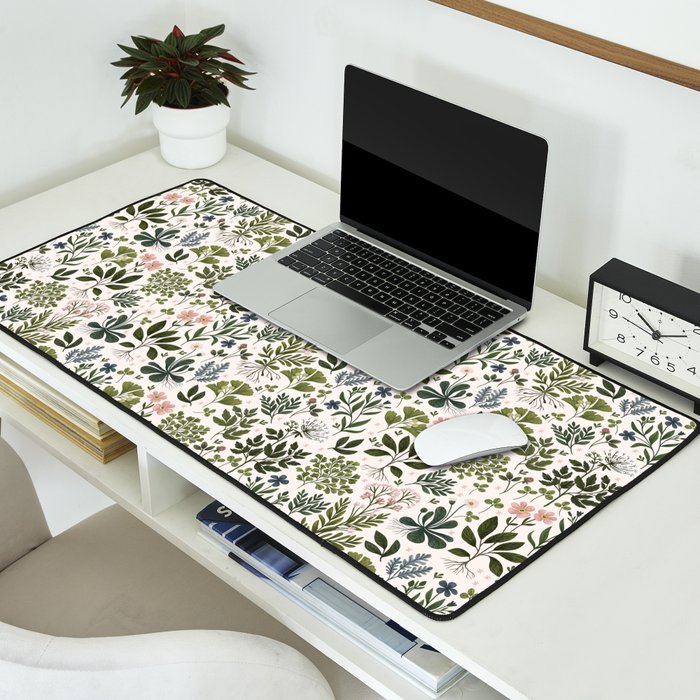 Herbarium ~ vintage inspired botanical art print ~ white Desk Mat Gallery Image 2