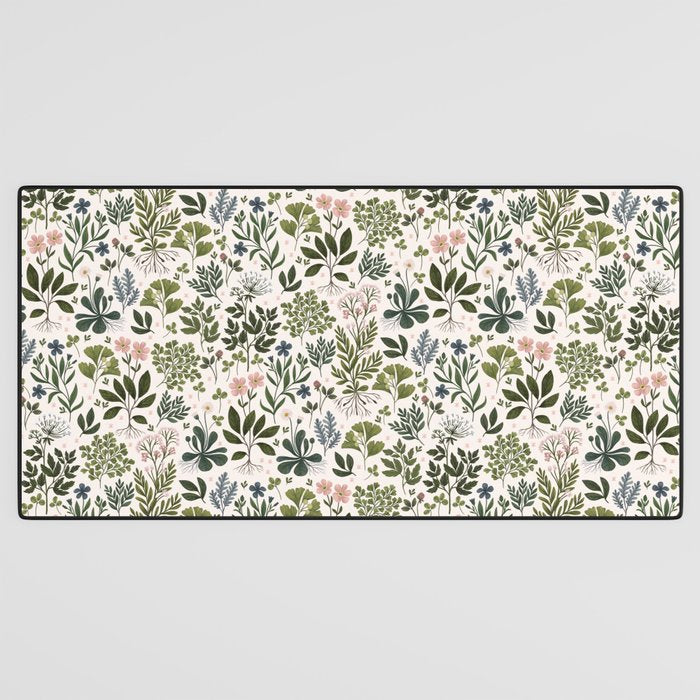 Herbarium ~ vintage inspired botanical art print ~ white Desk Mat Gallery Image 3