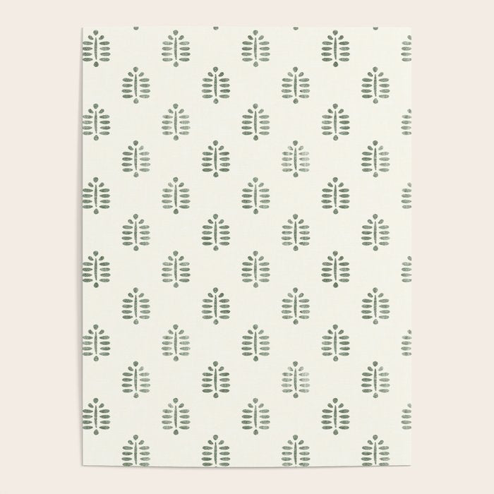 block print palm in sage on cream Poster Gallery Image 1