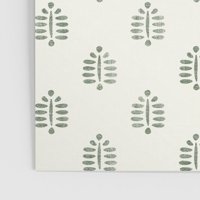 block print palm in sage on cream Poster Gallery Image 3