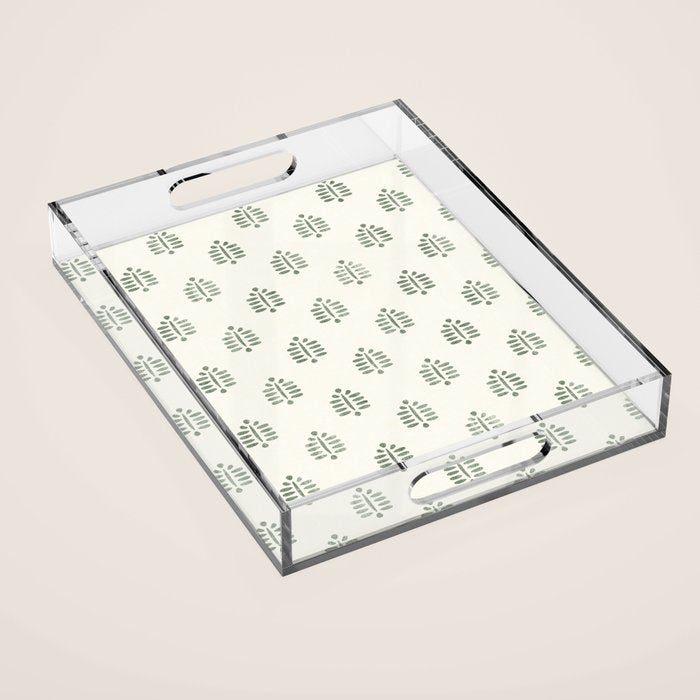 block print palm in sage on cream Acrylic Tray Gallery Image 1