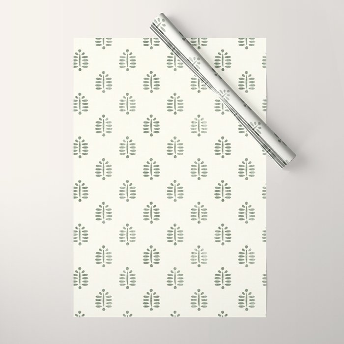 block print palm in sage on cream Wrapping Paper Gallery Image 1