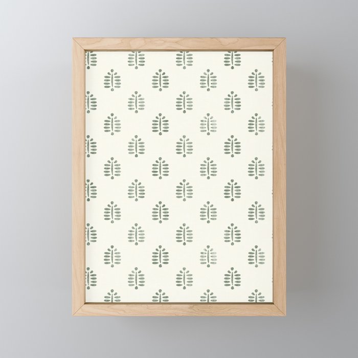 block print palm in sage on cream Mini Art Print Gallery Image 1