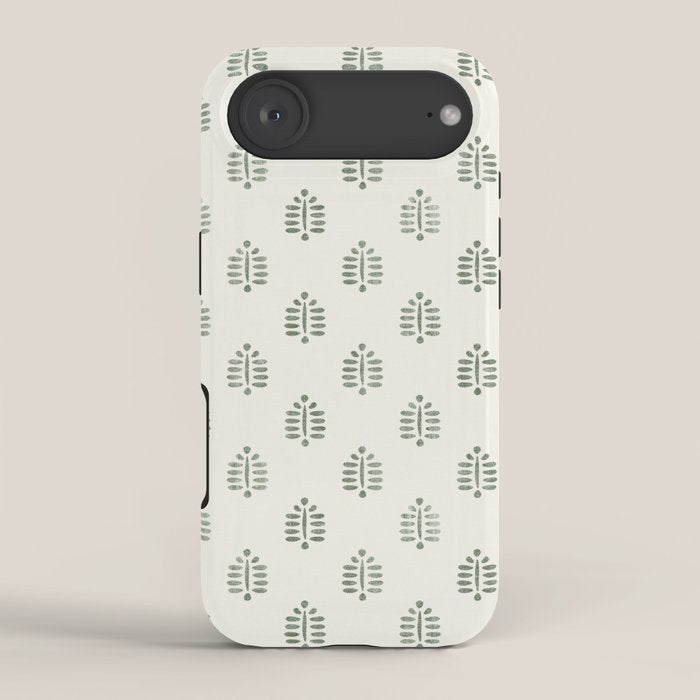 block print palm in sage on cream iPhone Case Gallery Image 2