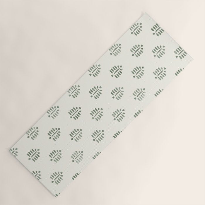 block print palm in sage on cream Yoga Mat Gallery Image 1