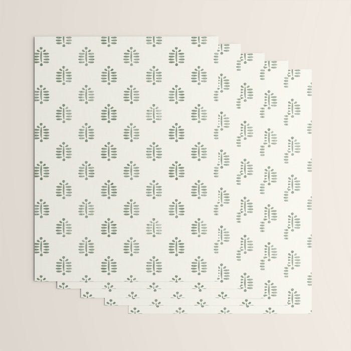 block print palm in sage on cream Wrapping Paper Gallery Image 3