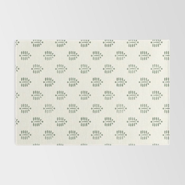 block print palm in sage on cream Rug Gallery Image 2