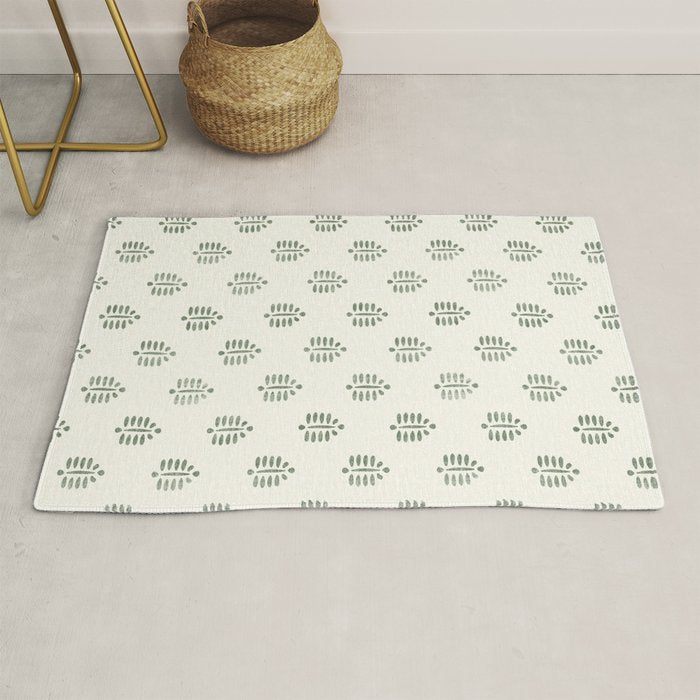 block print palm in sage on cream Rug Gallery Image 1
