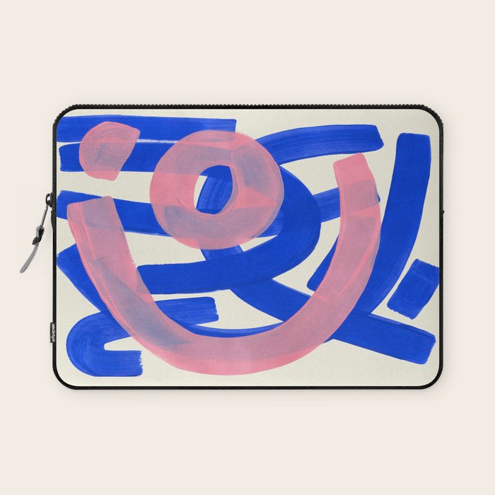 Tribal Pink Blue Fun Colorful Mid Century Modern Abstract Painting Shapes Pattern Laptop Sleeve Gallery Image 1