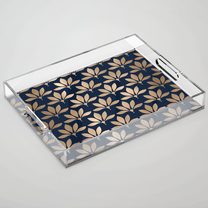 Gold and Navy Art Deco Leaf Design Acrylic Tray Gallery Image 1