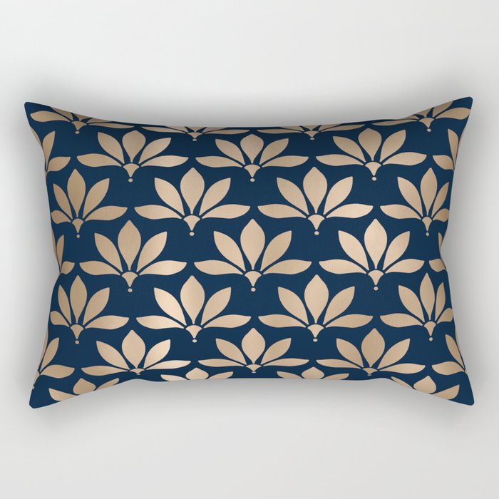 Gold and Navy Art Deco Leaf Design Rectangular Pillow Gallery Image 2