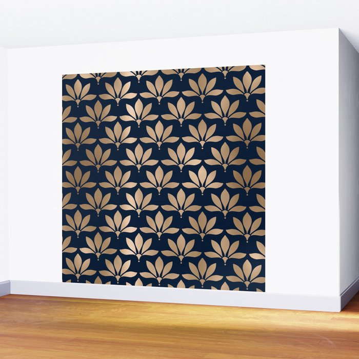 Gold and Navy Art Deco Leaf Design Wall Mural Gallery Image 2