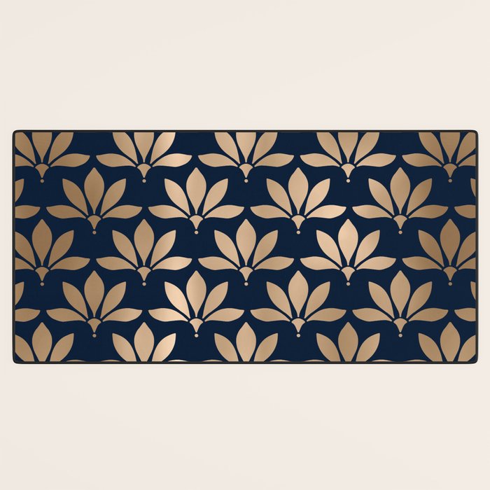 Gold and Navy Art Deco Leaf Design Desk Mat Gallery Image 3