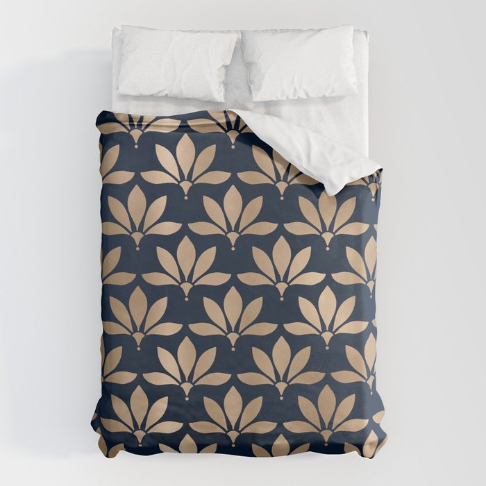 Gold and Navy Art Deco Leaf Design Duvet Cover Gallery Image 6