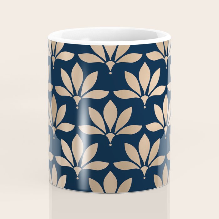 Gold and Navy Art Deco Leaf Design Coffee Mug Gallery Image 4