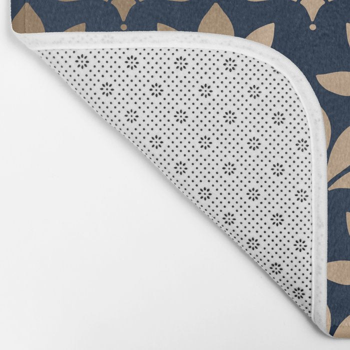 Gold and Navy Art Deco Leaf Design Bath Mat Gallery Image 2