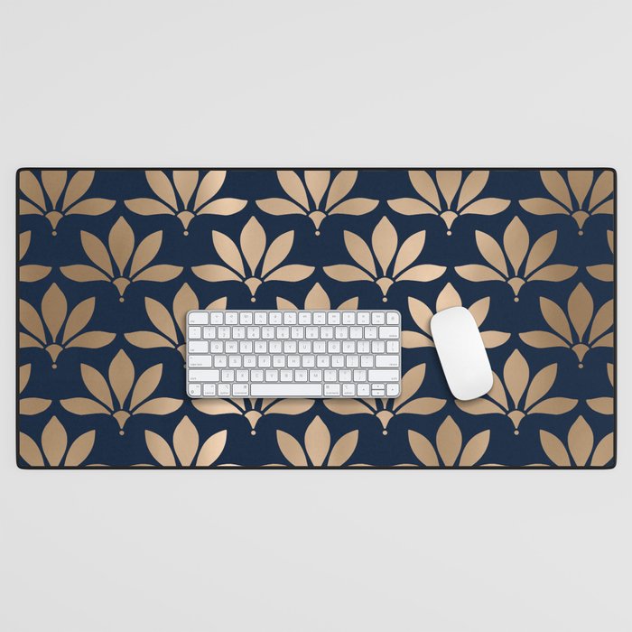 Gold and Navy Art Deco Leaf Design Desk Mat Gallery Image 1