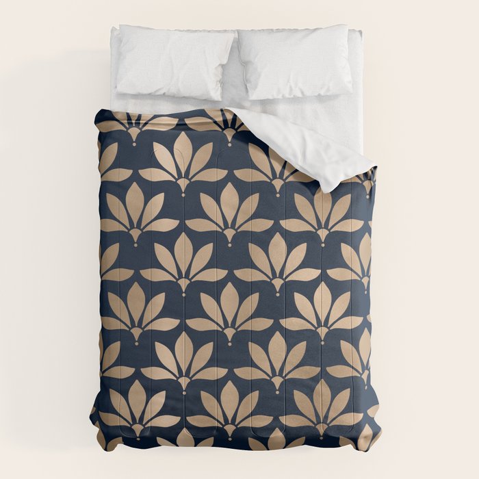 Gold and Navy Art Deco Leaf Design Comforter Gallery Image 6
