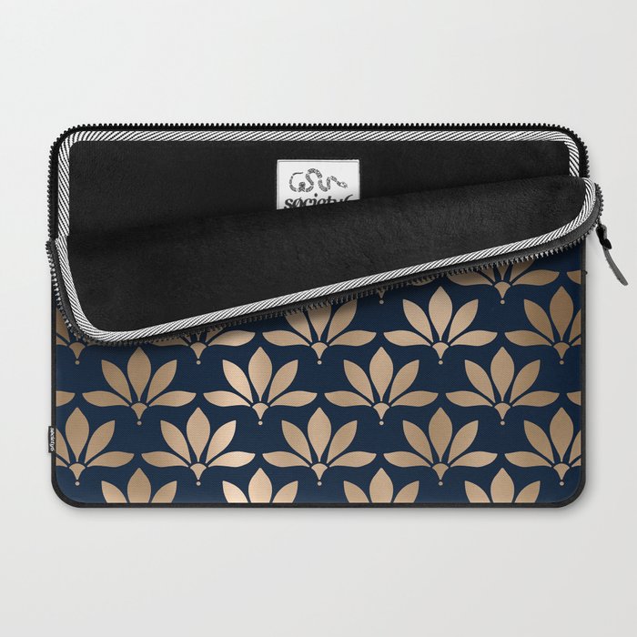 Gold and Navy Art Deco Leaf Design Laptop Sleeve Gallery Image 2