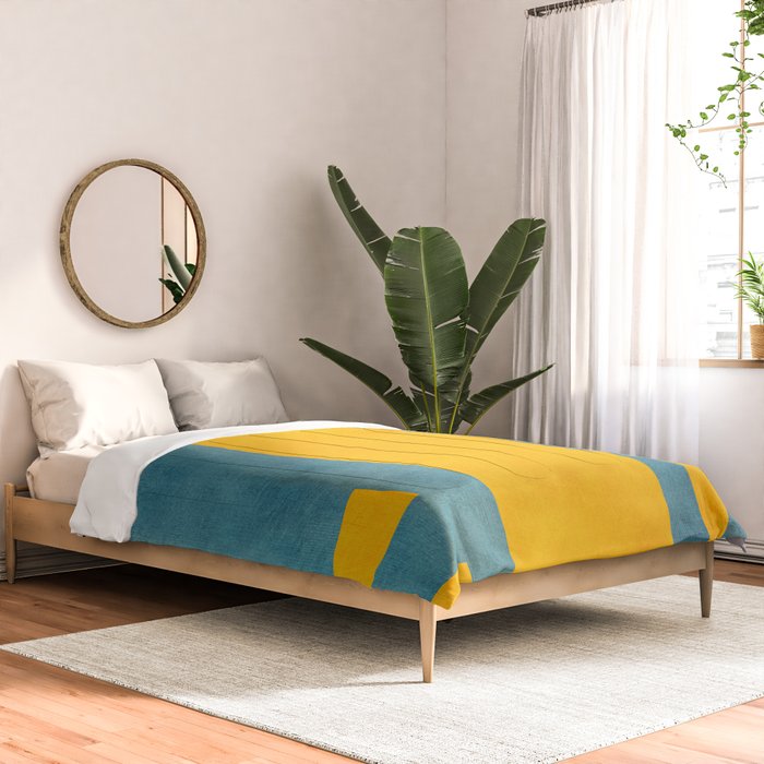 Yellow Teal Abstract Minimalist Artwork Comforter Gallery Image 2