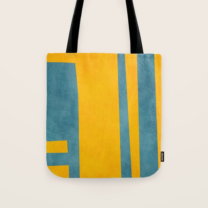 Yellow Teal Abstract Minimalist Artwork Tote Bag Gallery Image 1