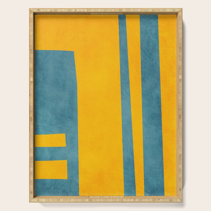 Yellow Teal Abstract Minimalist Artwork Serving Tray Gallery Image 1